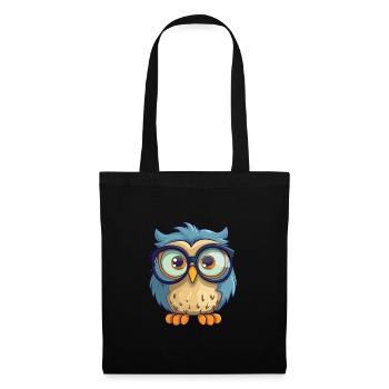 Hibou portant des lunettes Dessin animé Kawaii Illustration - Sac en tissu - noir - Devant