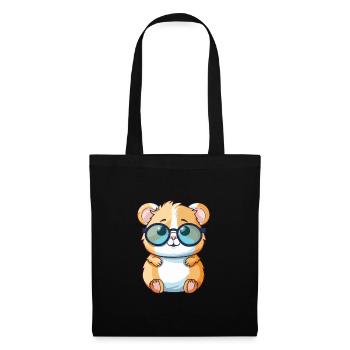 Hamster mit Brille Cartoon Kawaii Illustration - Stoffbeutel - Schwarz - Vorne