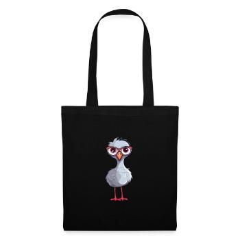 Crane Wearing Glasses Cartoon Kawaii Illustration - Tote Bag - black - Front
