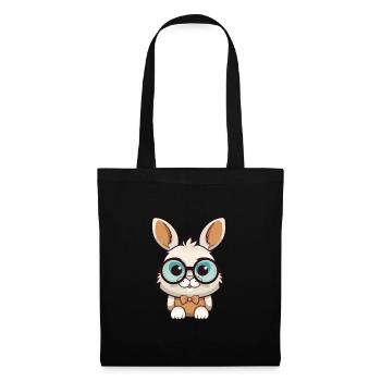 Hase trägt Brille Cartoon Kawaii Illustration - Stoffbeutel - Schwarz - Vorne