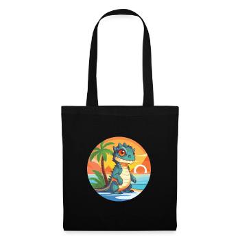 Iguana Funny Cartoon Kawaii Beach Illustration - Tote Bag - black - Front