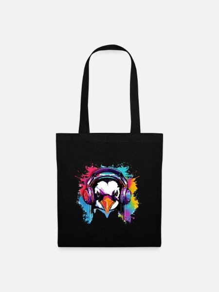 Penguin with headphones, penguins, animals, zoo animals - Tote Bag - black