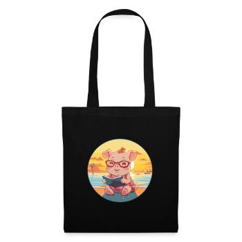 Cochon Mignon Drôle Dessin Animé Kawaii Livre Plage - Sac en tissu - noir - Devant