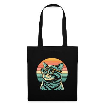Retro Sunset Cat with Glasses - Tote Bag - black - Front