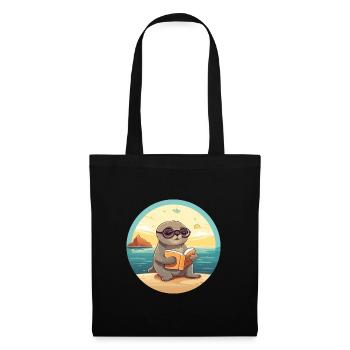 Sceau Mignon Drôle Dessin Animé Kawaii Livre Plage - Sac en tissu - noir - Devant