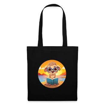 Schaf Niedlich Lustige Karikatur Kawaii Buch Strand - Stoffbeutel - Schwarz - Vorne