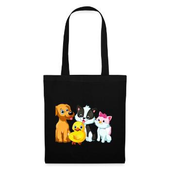 Adorable Puppy Cat Duck Illustration - Tote Bag - black - Front