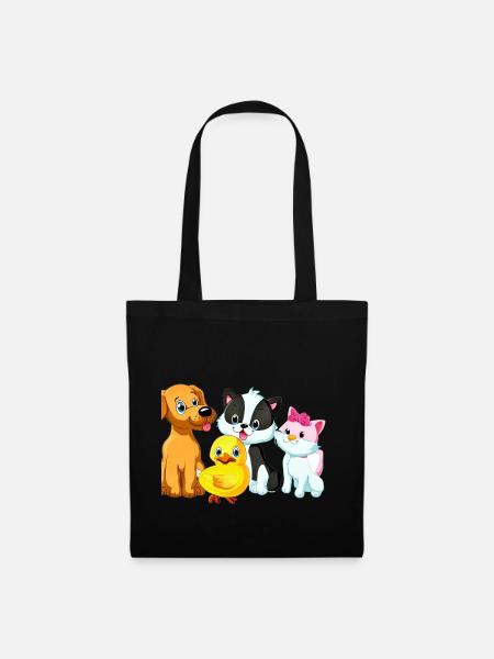 Entzückende Welpe Katze Ente Illustration - Stoffbeutel - Schwarz