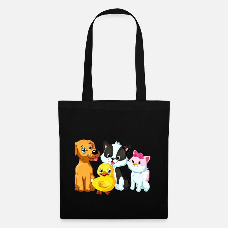Entzückende Welpe Katze Ente Illustration - Stoffbeutel - Schwarz