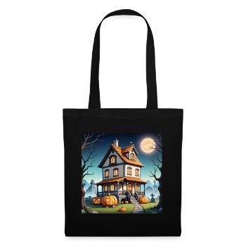Maison hantée d’Halloween à la pleine lune pierres tombales citrouille - Sac en tissu - noir - Devant