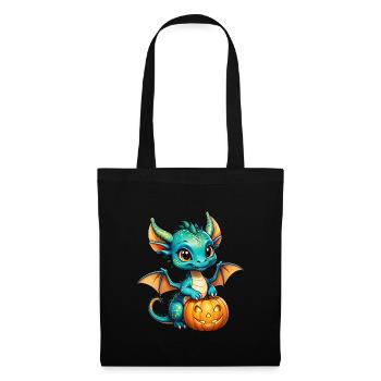 Halloween - mignon garçon dragon avec citrouille - Sac en tissu - noir - Devant