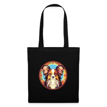 Illustration sur verre aquarelle de race de chien Papillon - Sac en tissu - noir - Devant