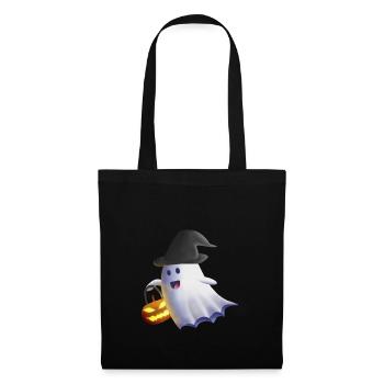 Fantôme avec chapeau de sorcière et citrouille-lanterne - Sac en tissu - noir - Devant