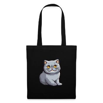 Britische Falte Kurzhaar Katze Karikatur Aquarell Kunst - Stoffbeutel - Schwarz - Vorne