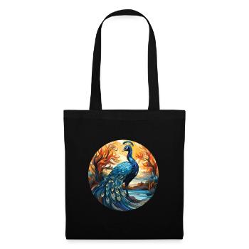Peacock Colorful Watercolor Animal Illustration - Tote Bag - black - Front