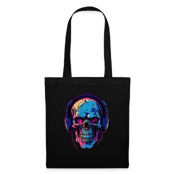 Bunter abstrakter Totenkopf mit Kopfhörer - Stoffbeutel - Schwarz - Vorne