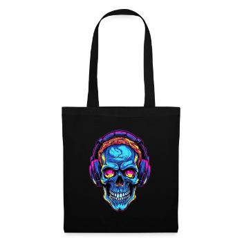 Bunter abstrakter Totenkopf mit Kopfhörer - Stoffbeutel - Schwarz - Vorne