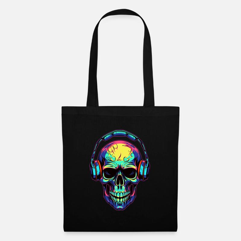 Bunter abstrakter Totenkopf mit Kopfhörer - Stoffbeutel - Schwarz