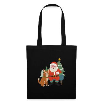 Weihnachtsmann und Hund: Festlicher Duo-Zauber - Stoffbeutel - Schwarz - Vorne