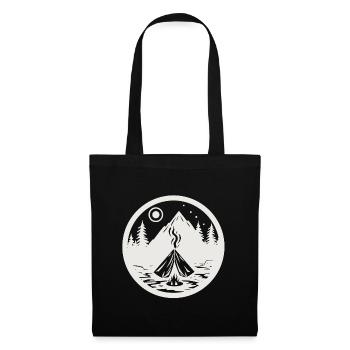 Camping, paysage avec des montagnes, des arbres comme autocollants - Sac en tissu - noir - Devant