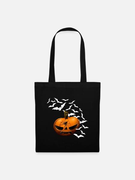Kürbisse, Fledermäuse, Spinnen, halloween outfit - Stoffbeutel - Schwarz