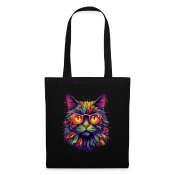 Colorful cat with glasses - Tote Bag - black - Front