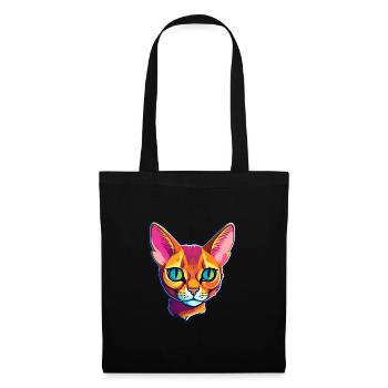 Chat abyssin à poil court aquarelle dessin animé Kawaii - Sac en tissu - noir - Devant