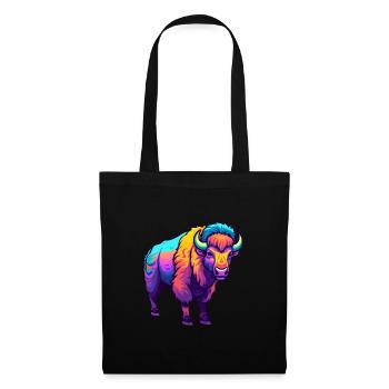Bison Colorful Watercolor Cartoon Kawaii Animal - Tote Bag - black - Front