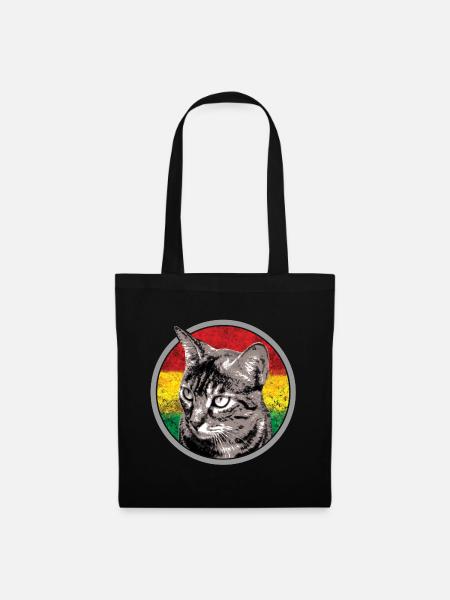 Katzengesicht mit Reggaefahne - Stoffbeutel - Schwarz