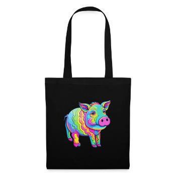 Cochon Aquarelle Colorée Dessin Animé Kawaii Animal - Sac en tissu - noir - Devant