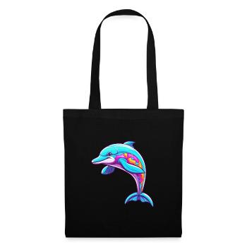 Delfin buntes Aquarell Cartoon Kawaii Tier - Stoffbeutel - Schwarz - Vorne