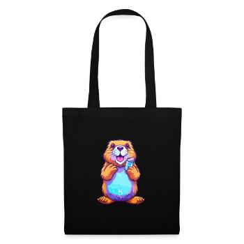 Biber buntes Aquarell Cartoon Kawaii Tier - Stoffbeutel - Schwarz - Vorne