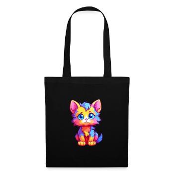 Chaton coloré aquarelle dessin animé kawaii animal - Sac en tissu - noir - Devant