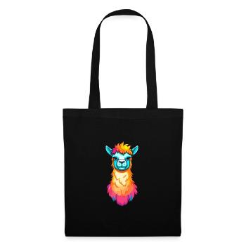 Lama coloré aquarelle dessin animé Kawaii Animal - Sac en tissu - noir - Devant