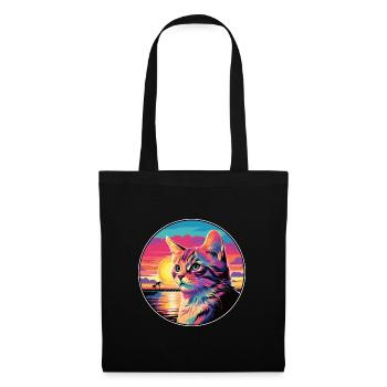 Katze buntes Aquarell Cartoon Kawaii Tier - Stoffbeutel - Schwarz - Vorne