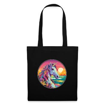 Einhorn Buntes Aquarell Cartoon Kawaii Tier - Stoffbeutel - Schwarz - Vorne
