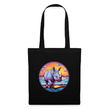 Rhino Colorful Watercolor Cartoon Kawaii Animal - Tote Bag - black - Front