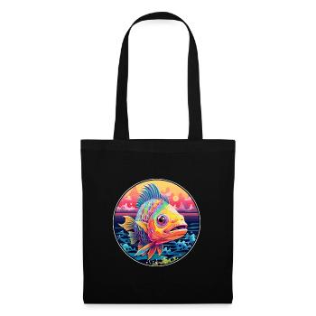 Fish Colorful Watercolor Cartoon Kawaii Animal - Tote Bag - black - Front