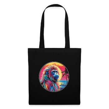 Mandrill Buntes Aquarell Cartoon Kawaii Tier - Stoffbeutel - Schwarz - Vorne