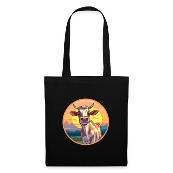 Vache Aquarelle Colorée Dessin Animé Kawaii Animal - Sac en tissu - noir - Devant