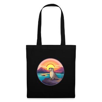 Loutre Aquarelle colorée Dessin animé Kawaii Animal - Sac en tissu - noir - Devant
