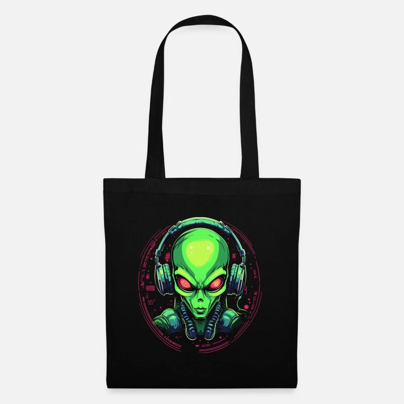 Alien mit Kopfhörer Ausserirdischer DJ Musik - Stoffbeutel - Schwarz