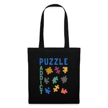 Süchtig nach Puzzles - Stoffbeutel - Schwarz - Vorne
