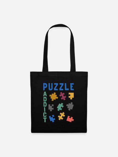 Süchtig nach Puzzles - Stoffbeutel - Schwarz