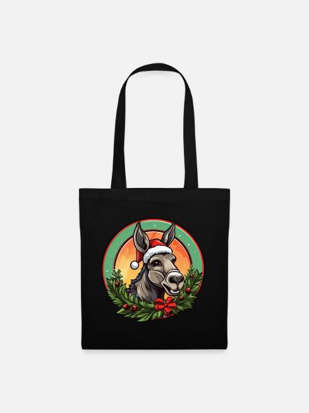 Esel Weihnachten - Stoffbeutel - Schwarz
