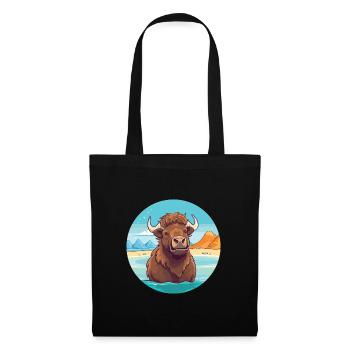 Bison Watercolor Cartoon Kawaii Clipart Animal - Tote Bag - black - Front