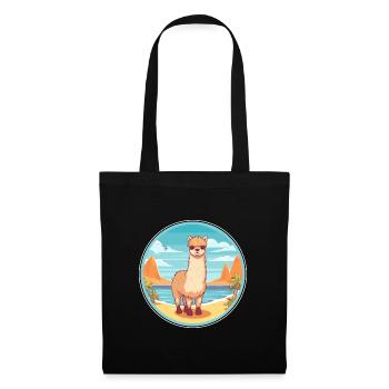 Alpaca Watercolor Cartoon Kawaii Clipart Animal - Tote Bag - black - Front