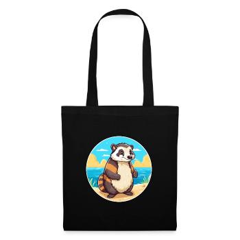 Blaireau Aquarelle Dessin Animé Kawaii Clipart Animal - Sac en tissu - noir - Devant