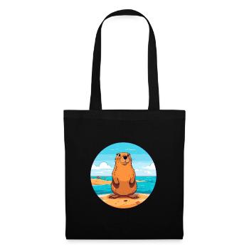 Marmotte aquarelle dessin animé Kawaii Clipart Animal - Sac en tissu - noir - Devant