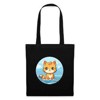 Chaton aquarelle dessin animé Kawaii Clipart Animal - Sac en tissu - noir - Devant